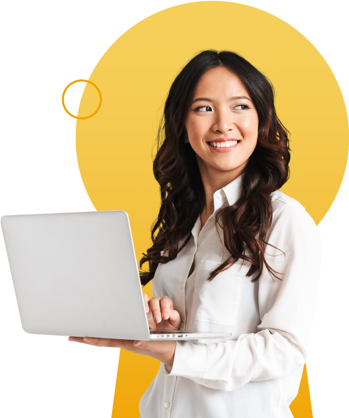 Woman holding laptop